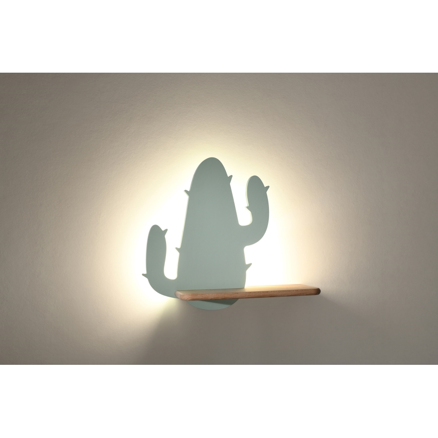 Παιδικό φωτιστικό τοίχου LED με ράφι CACTUS LED/4W/230V πράσινο/ξύλο