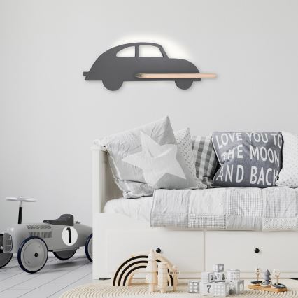 Παιδικό φωτιστικό τοίχου LED με ράφι CAR LED/5W/230V γκρι/ξύλο
