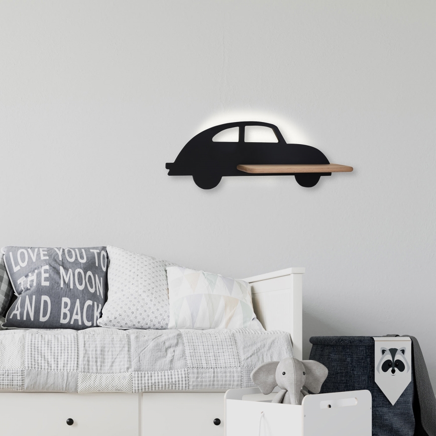 Παιδικό φωτιστικό τοίχου LED με ράφι CAR LED/5W/230V μαύρο/ξύλο
