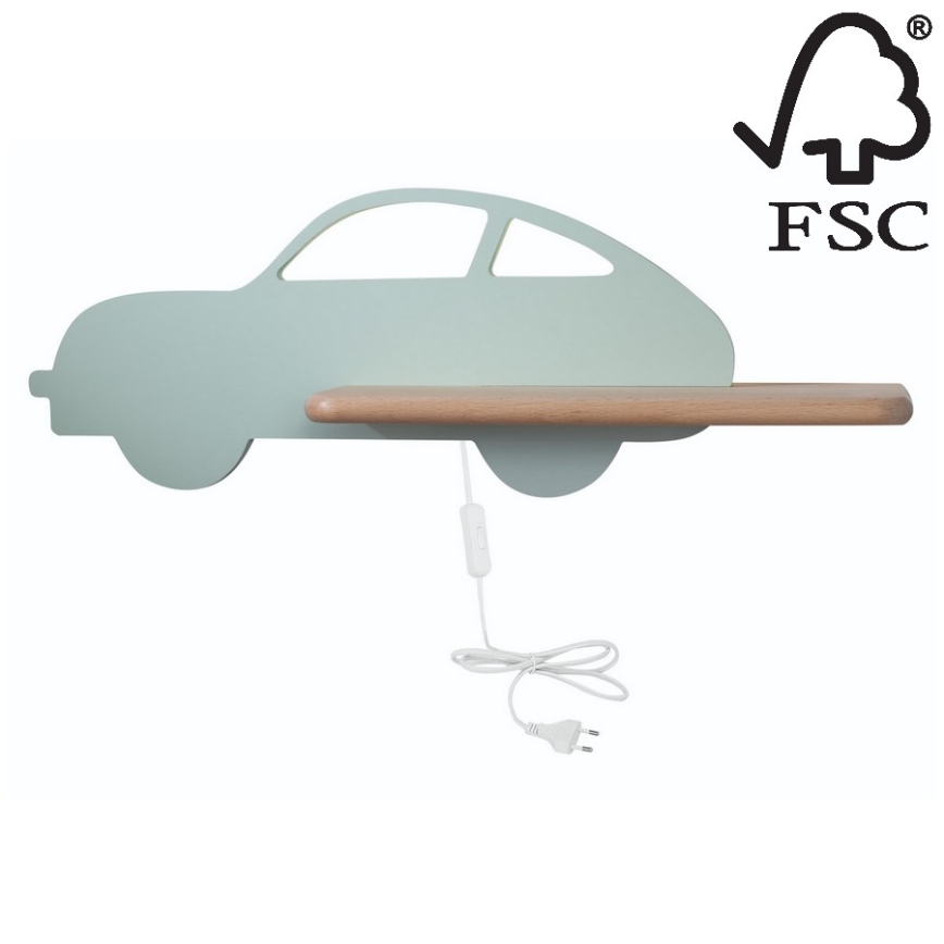 Παιδικό φωτιστικό τοίχου LED με ράφι CAR LED/5W/230V πράσινο/ξύλο