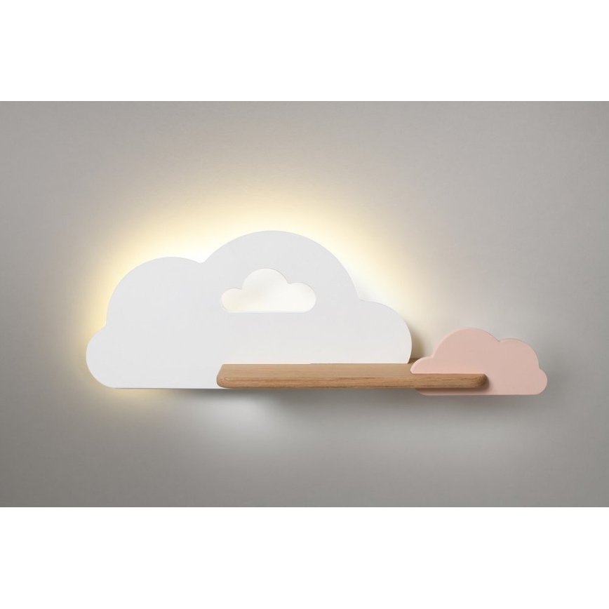 Παιδικό φωτιστικό τοίχου LED με ράφι CLOUD LED/5W/230V λευκό/ροζ