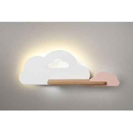 Παιδικό φωτιστικό τοίχου LED με ράφι CLOUD LED/5W/230V λευκό/ροζ