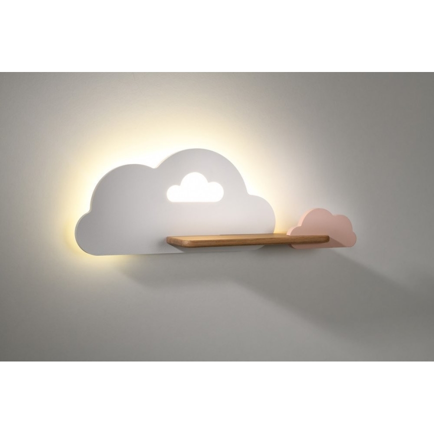 Παιδικό φωτιστικό τοίχου LED με ράφι CLOUD LED/5W/230V λευκό/ροζ
