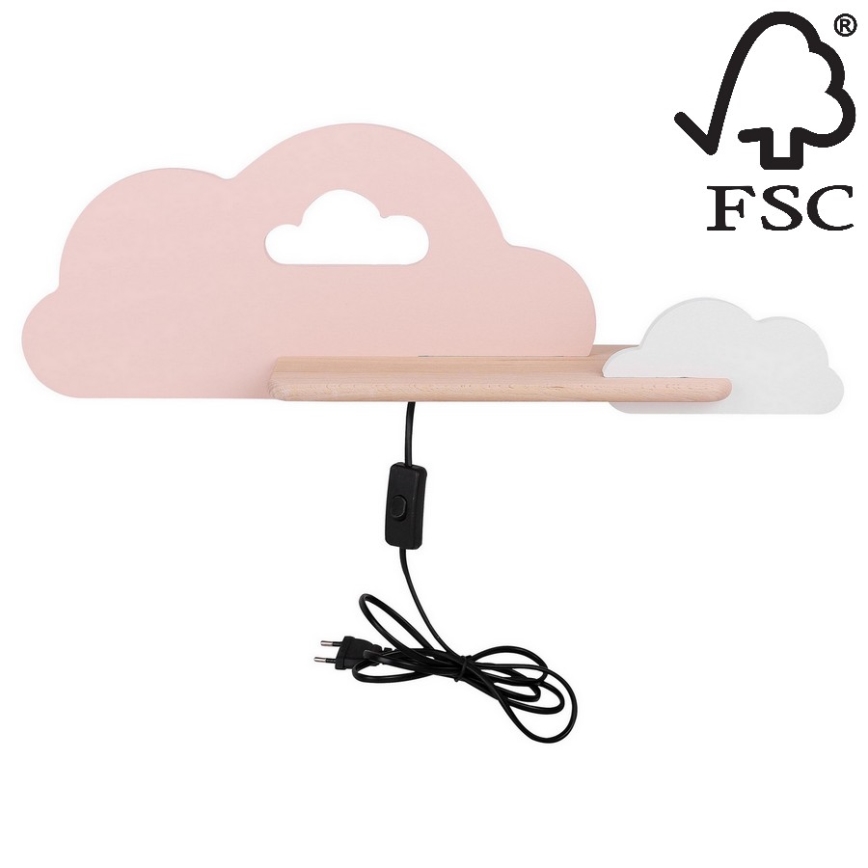 Παιδικό φωτιστικό τοίχου LED με ράφι CLOUD LED/5W/230V ροζ/λευκό