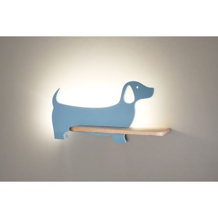 Παιδικό φωτιστικό τοίχου LED με ράφι DOG LED/5W/230V μπλε/ξύλο