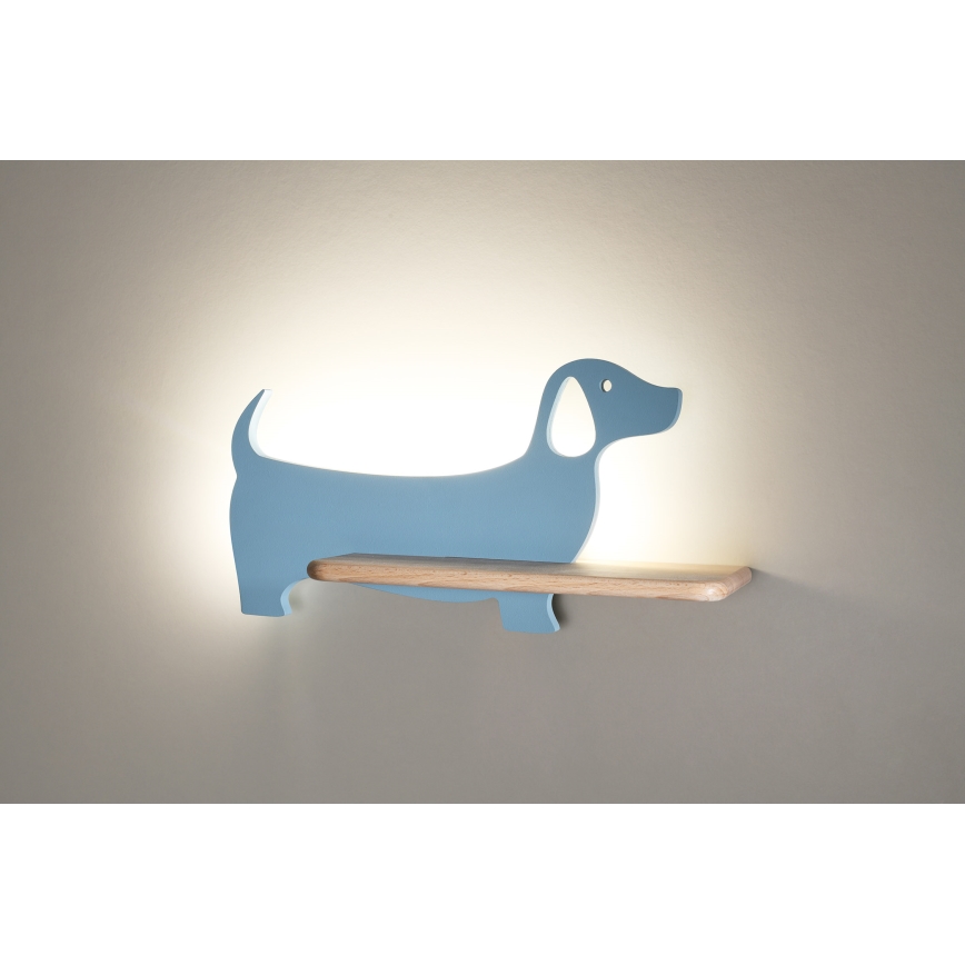 Παιδικό φωτιστικό τοίχου LED με ράφι DOG LED/5W/230V μπλε/ξύλο