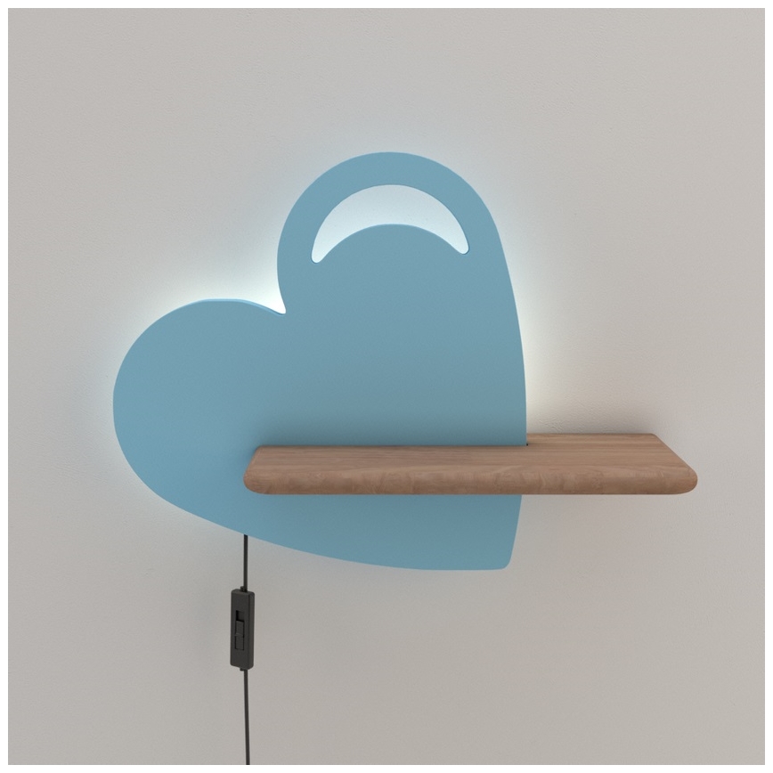 Παιδικό φωτιστικό τοίχου LED με ράφι HEART LED/5W/230V μπλε/ξύλο