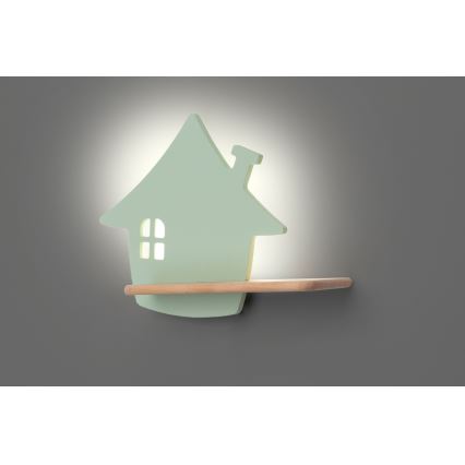 Παιδικό φωτιστικό τοίχου LED με ράφι HOUSE LED/4W/230V πράσινο/ξύλο