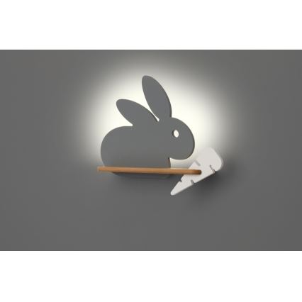 Παιδικό φωτιστικό τοίχου LED με ράφι RABBIT LED/4W/230V γκρι/λευκό/ξύλο