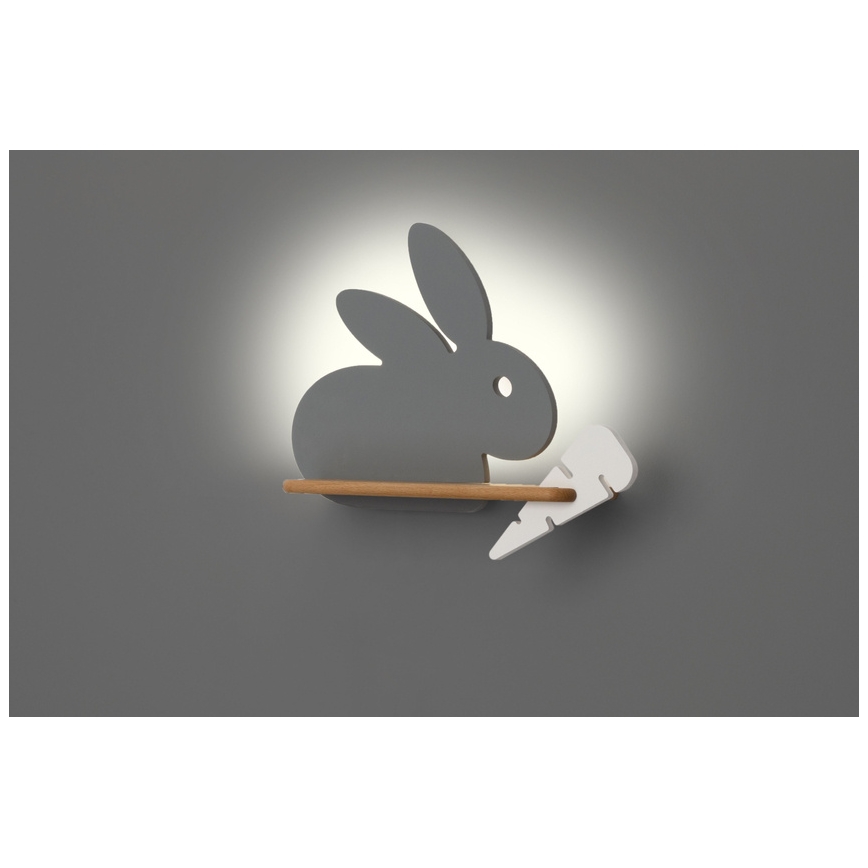 Παιδικό φωτιστικό τοίχου LED με ράφι RABBIT LED/4W/230V γκρι/λευκό/ξύλο