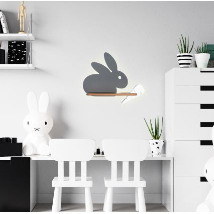 Παιδικό φωτιστικό τοίχου LED με ράφι RABBIT LED/4W/230V γκρι/λευκό/ξύλο