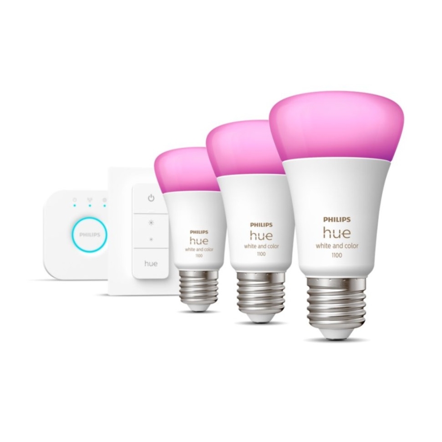 Πακέτο εκκίνησης Philips Hue WHITE AND COLOR AMBIANCE 3xE27/9W 2000-6500K + συσκευή διασύνδεσης