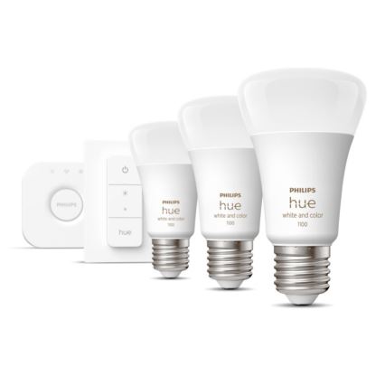 Πακέτο εκκίνησης Philips Hue WHITE AND COLOR AMBIANCE 3xE27/9W 2000-6500K + συσκευή διασύνδεσης