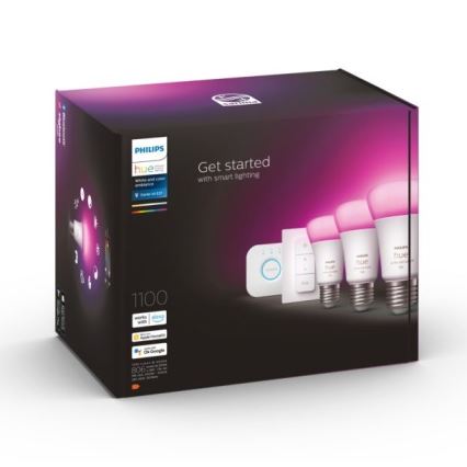 Πακέτο εκκίνησης Philips Hue WHITE AND COLOR AMBIANCE 3xE27/9W 2000-6500K + συσκευή διασύνδεσης