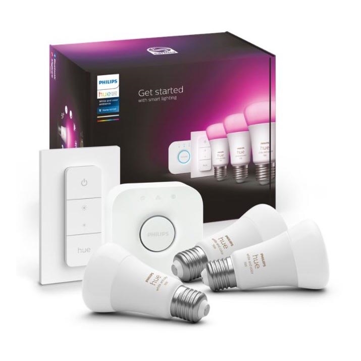 Πακέτο εκκίνησης Philips Hue WHITE AND COLOR AMBIANCE 3xE27/9W 2000-6500K + συσκευή διασύνδεσης