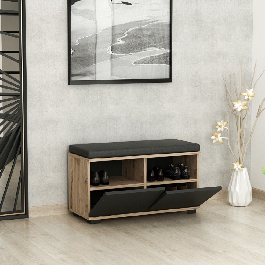 Παπουτσοθήκη DRAGO 42x80 cm μαύρο/καρυδιά