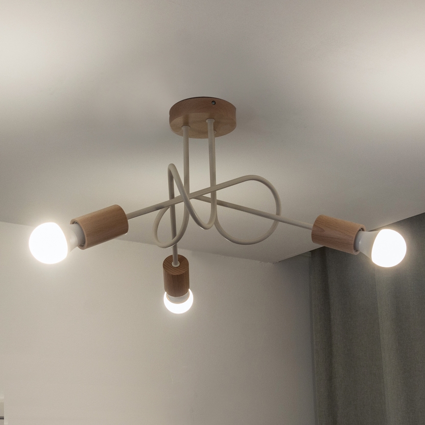Πλαφονιέρα OXFORD 3xE27/15W/230V πεύκο/κρεμ