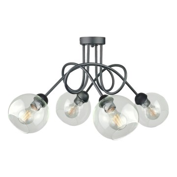 Πλαφονιέρα οροφής EVIE 4xE27/60W/230V ανθρακί/διαφανής