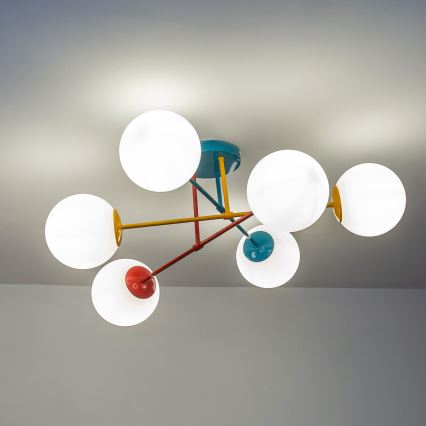 Πλαφονιέρα MOON 6xE27/15W/230V τιρκουάζ/κίτρινο/κόκκινο