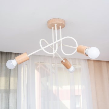 Πλαφονιέρα OXFORD 3xE27/15W/230V πεύκο/κρεμ
