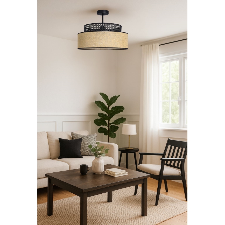Πλαφονιέρα οροφής BOHO 1xE27/60W/230V μαύρο/rattan