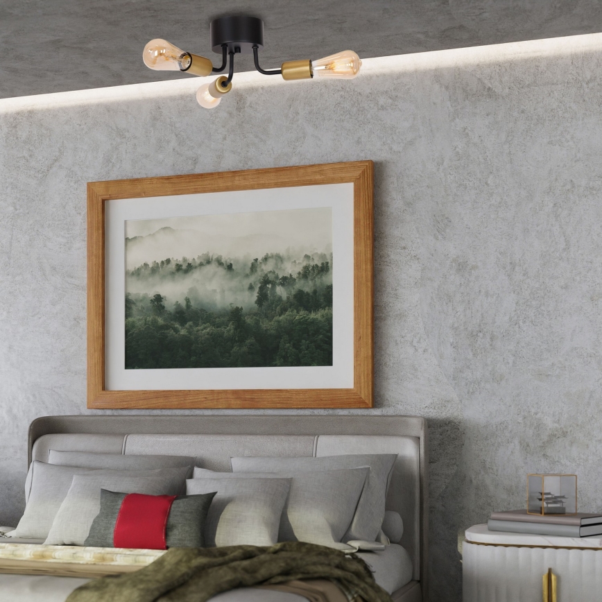 Πλαφονιέρα οροφής BRENDA 3xE27/60W/230V μαύρο/χρυσό
