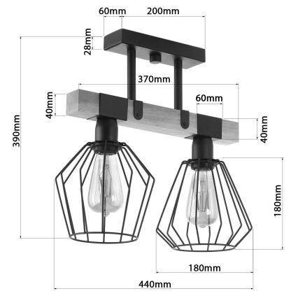 Πλαφονιέρα οροφής CAMEROON 2xE27/60W/230V μαύρο/ξύλο