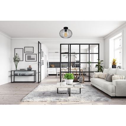 Πλαφονιέρα οροφής CORRINI 1xE27/60W/230V διάμετρος 25 cm μαύρο/διαφανής