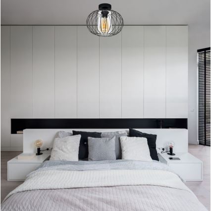 Πλαφονιέρα οροφής CORRINI 1xE27/60W/230V διάμετρος 25 cm μαύρο/διαφανής