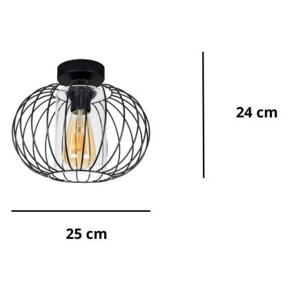 Πλαφονιέρα οροφής CORRINI 1xE27/60W/230V διάμετρος 25 cm μαύρο/διαφανής