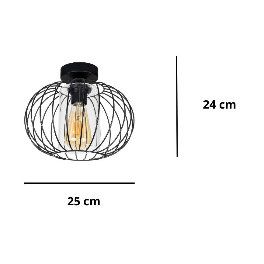 Πλαφονιέρα οροφής CORRINI 1xE27/60W/230V διάμετρος 25 cm μαύρο/διαφανής