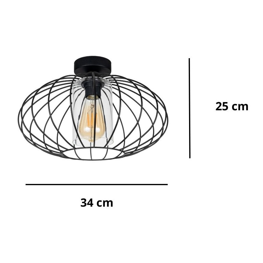 Πλαφονιέρα οροφής CORRINI 1xE27/60W/230V διάμετρος 34 cm μαύρο/διαφανής
