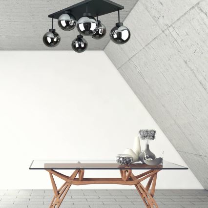 Πλαφονιέρα οροφής DEA 6xE14/60W/230V μαύρο/φιμέ μαύρο