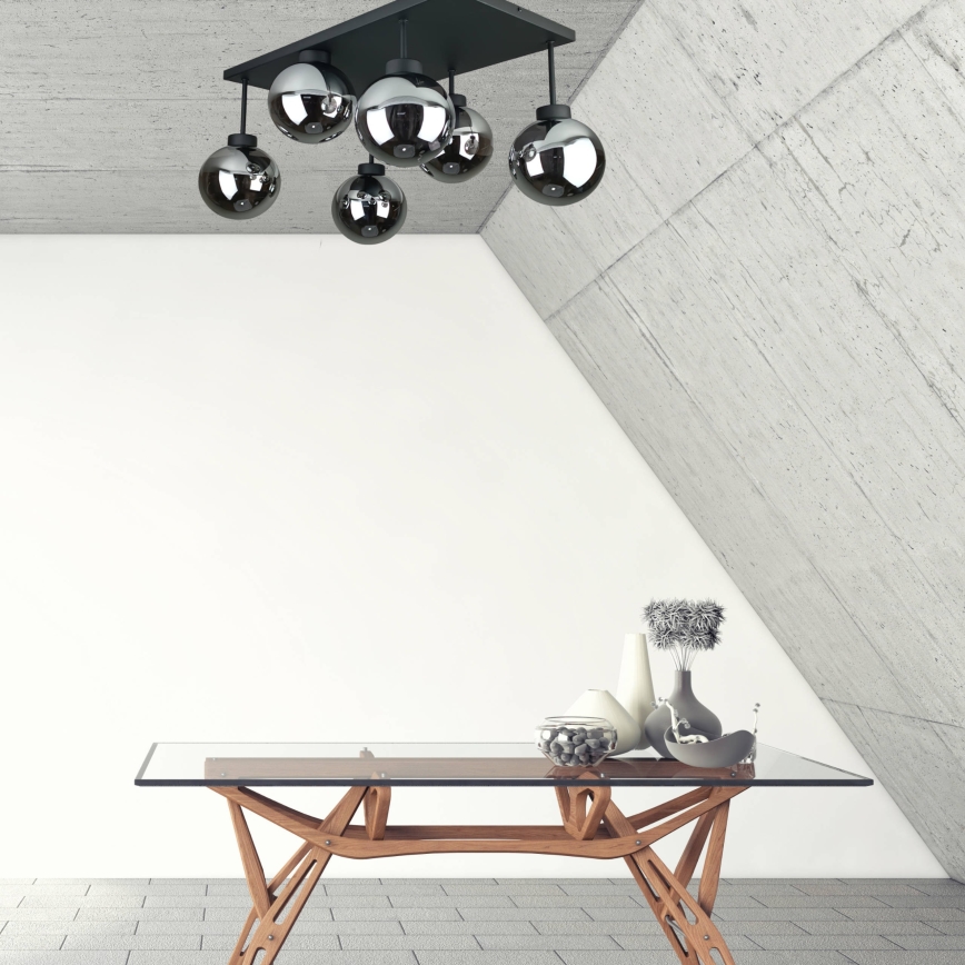 Πλαφονιέρα οροφής DEA 6xE14/60W/230V μαύρο/φιμέ μαύρο