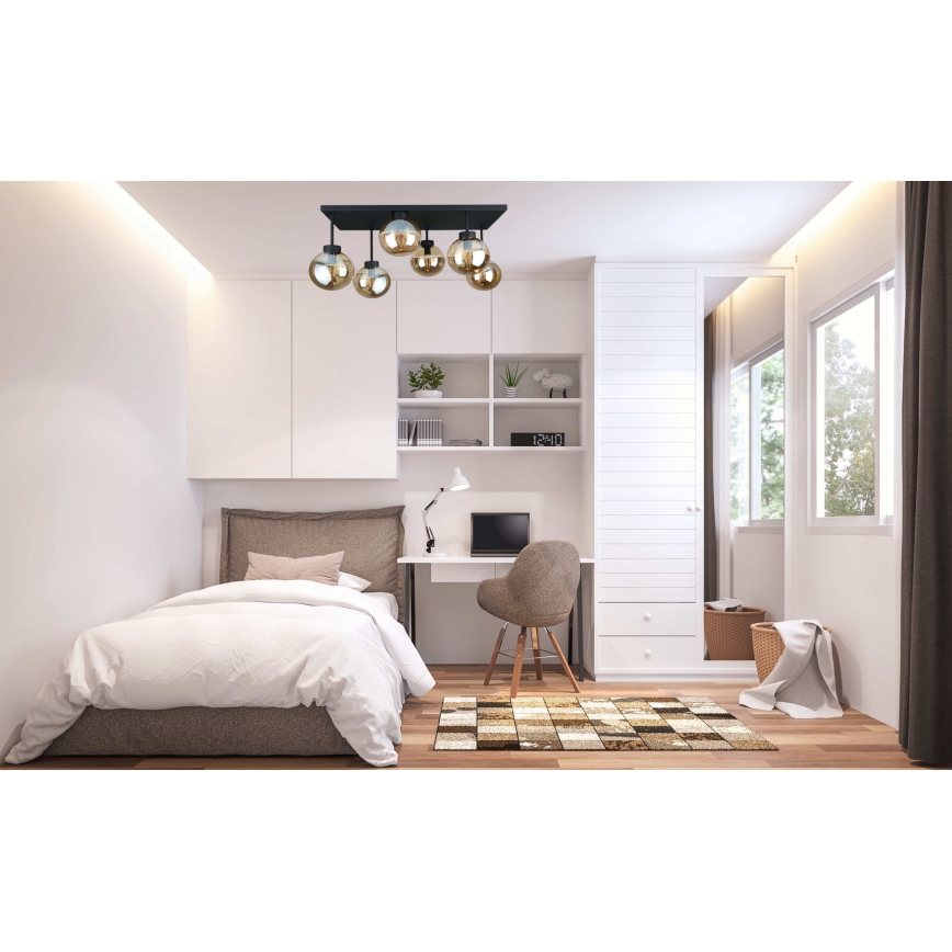 Πλαφονιέρα οροφής DEA 6xE14/60W/230V μαύρο/φιμέ μπεζ
