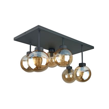 Πλαφονιέρα οροφής DEA 6xE14/60W/230V μαύρο/φιμέ μπεζ