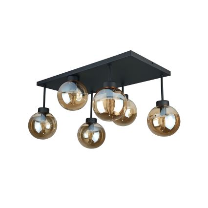 Πλαφονιέρα οροφής DEA 6xE14/60W/230V μαύρο/φιμέ μπεζ