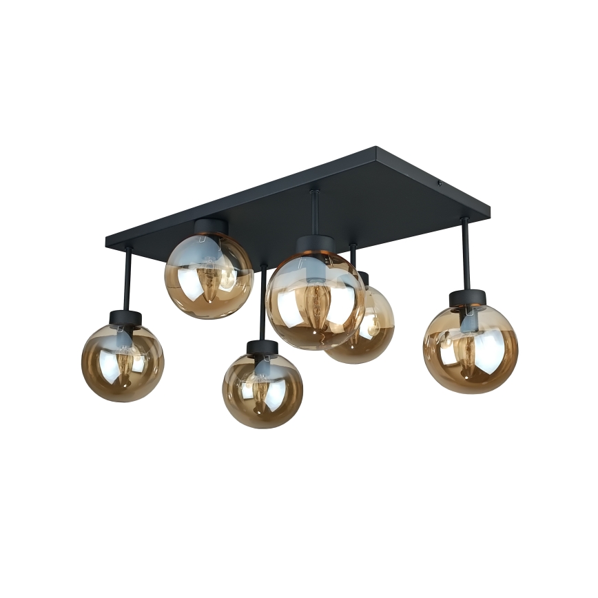 Πλαφονιέρα οροφής DEA 6xE14/60W/230V μαύρο/φιμέ μπεζ