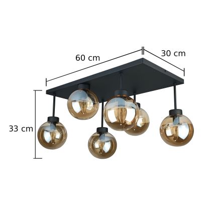 Πλαφονιέρα οροφής DEA 6xE14/60W/230V μαύρο/φιμέ μπεζ