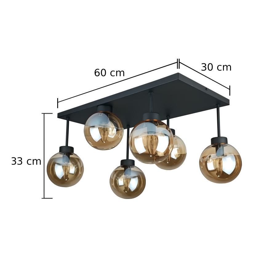 Πλαφονιέρα οροφής DEA 6xE14/60W/230V μαύρο/φιμέ μπεζ