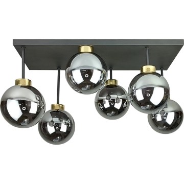 Πλαφονιέρα οροφής DEA 6xE14/60W/230V μαύρο/χρυσό/φιμέ μαύρο