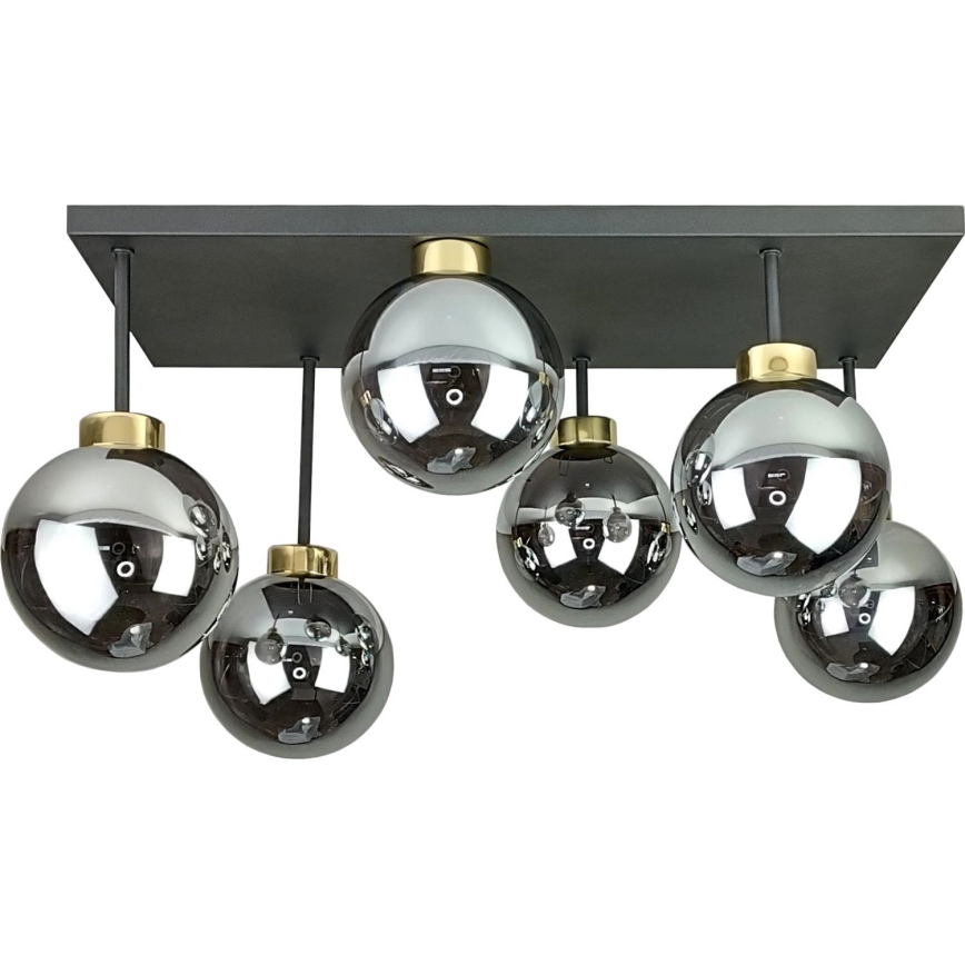 Πλαφονιέρα οροφής DEA 6xE14/60W/230V μαύρο/χρυσό/φιμέ μαύρο
