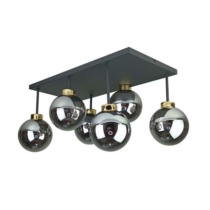 Πλαφονιέρα οροφής DEA 6xE14/60W/230V μαύρο/χρυσό/φιμέ μαύρο