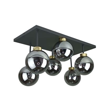 Πλαφονιέρα οροφής DEA 6xE14/60W/230V μαύρο/χρυσό/φιμέ μαύρο