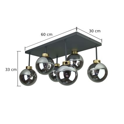 Πλαφονιέρα οροφής DEA 6xE14/60W/230V μαύρο/χρυσό/φιμέ μαύρο