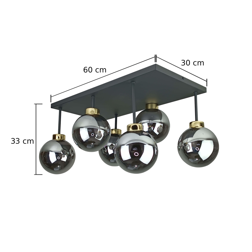 Πλαφονιέρα οροφής DEA 6xE14/60W/230V μαύρο/χρυσό/φιμέ μαύρο