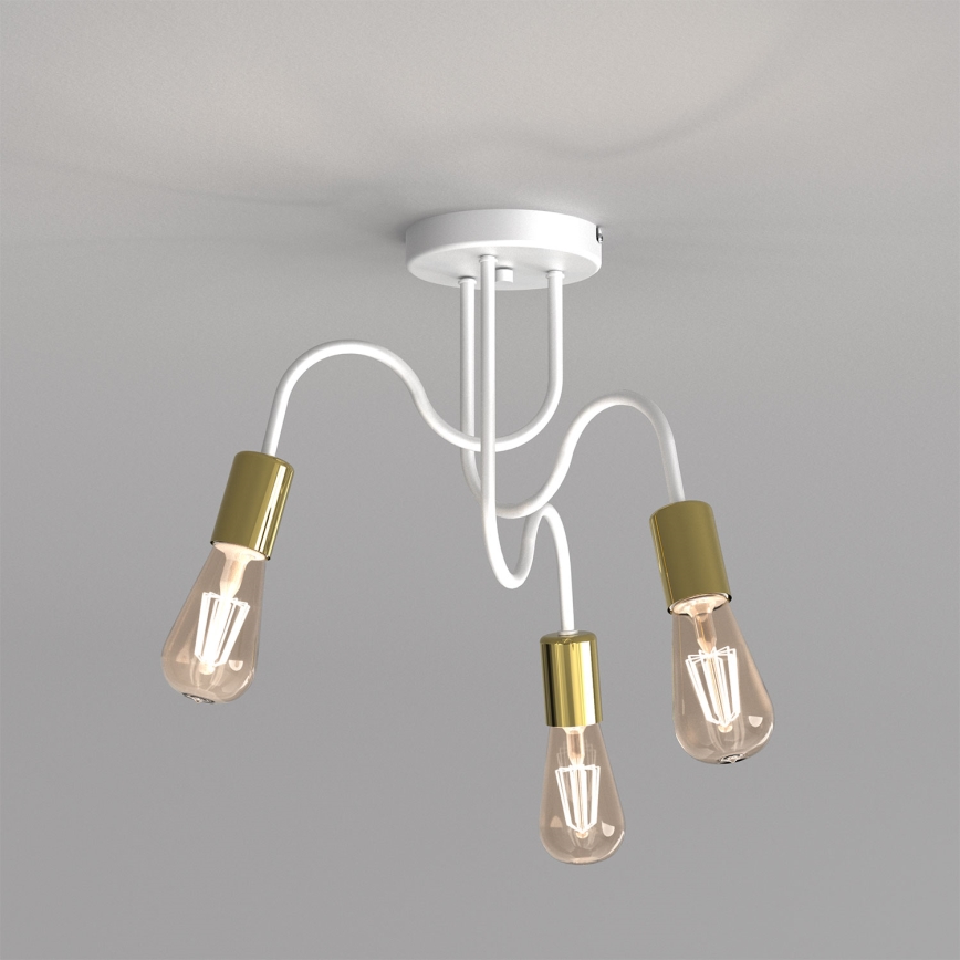 Πλαφονιέρα οροφής DOW 3xE27/60W/230V λευκό/χρυσό