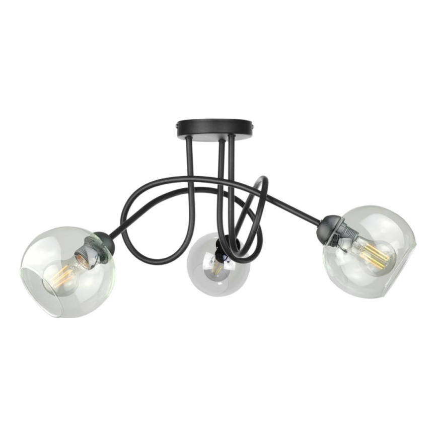Πλαφονιέρα οροφής EVIE 3xE27/60W/230V μαύρο/διαφανής