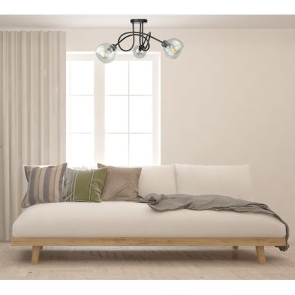 Πλαφονιέρα οροφής EVIE 3xE27/60W/230V μαύρο/διαφανής