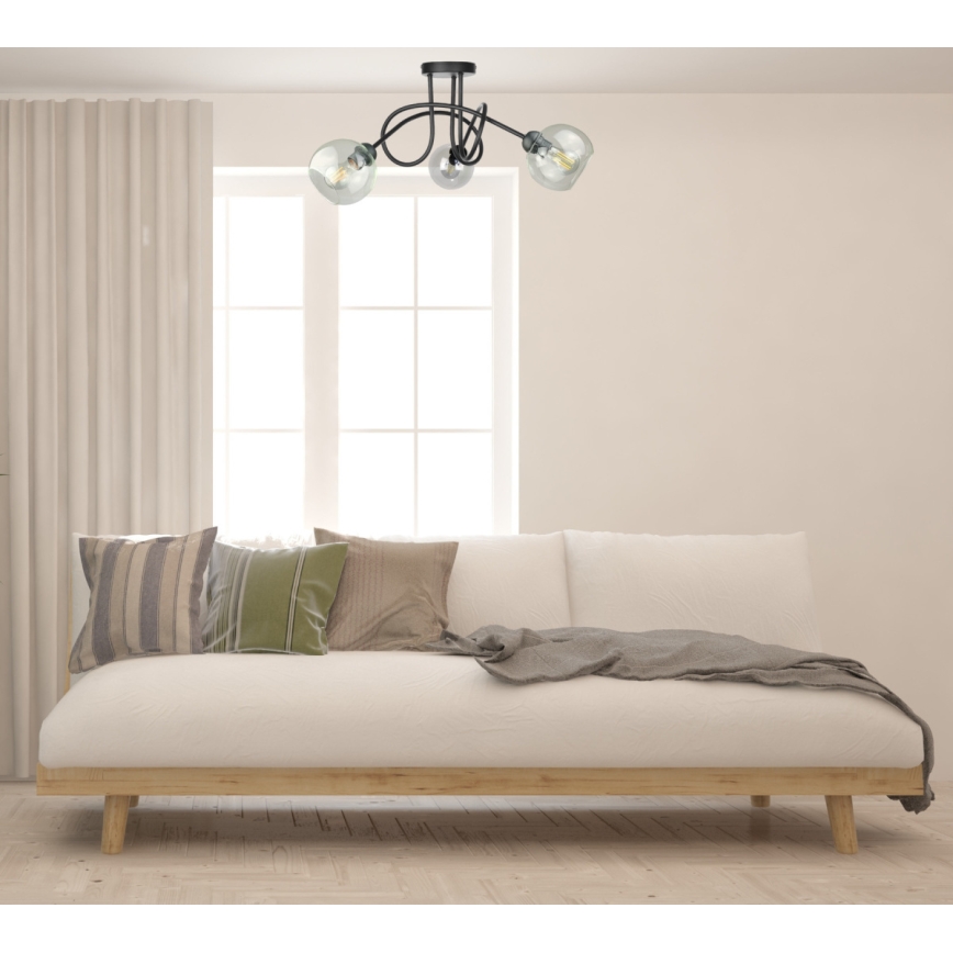 Πλαφονιέρα οροφής EVIE 3xE27/60W/230V μαύρο/διαφανής